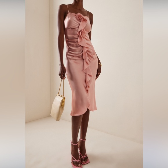 Rodarte Dresses & Skirts - RODARTE Flower Ruched Silk-Satin Dress
